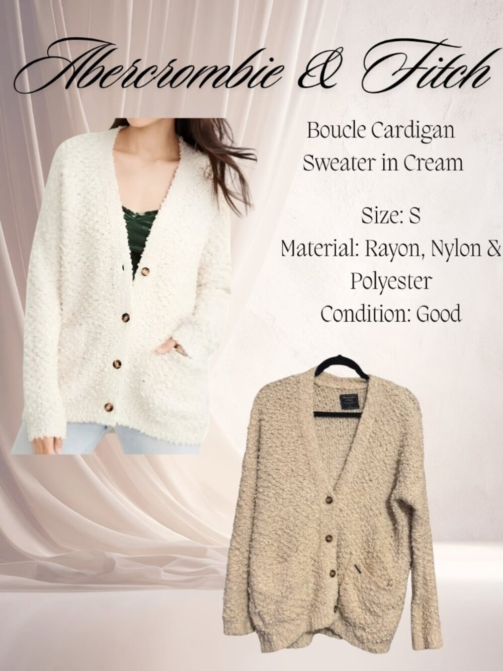 Abercrombie & Fitch Boucle Cardigan in Cream